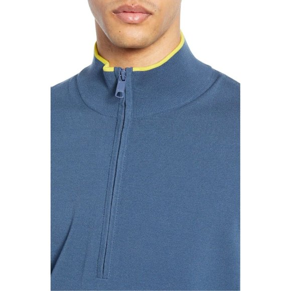 VINCE Mens Colorblock Quarter Zip Sweater In Bering Seal 500$ SIZE M - Picture 6 of 6